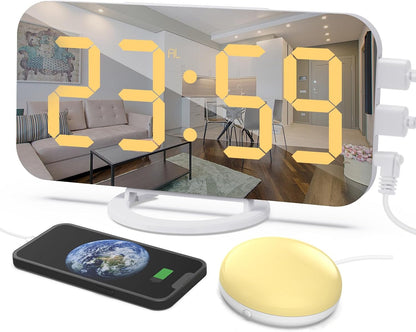 Digital Vibration Alarm Clock with Loud Sound 12/24 Hour Bed Shaker Auto-Dimming Night Light Snooze Memory Function for Heavy Sleepers Bedroom Home