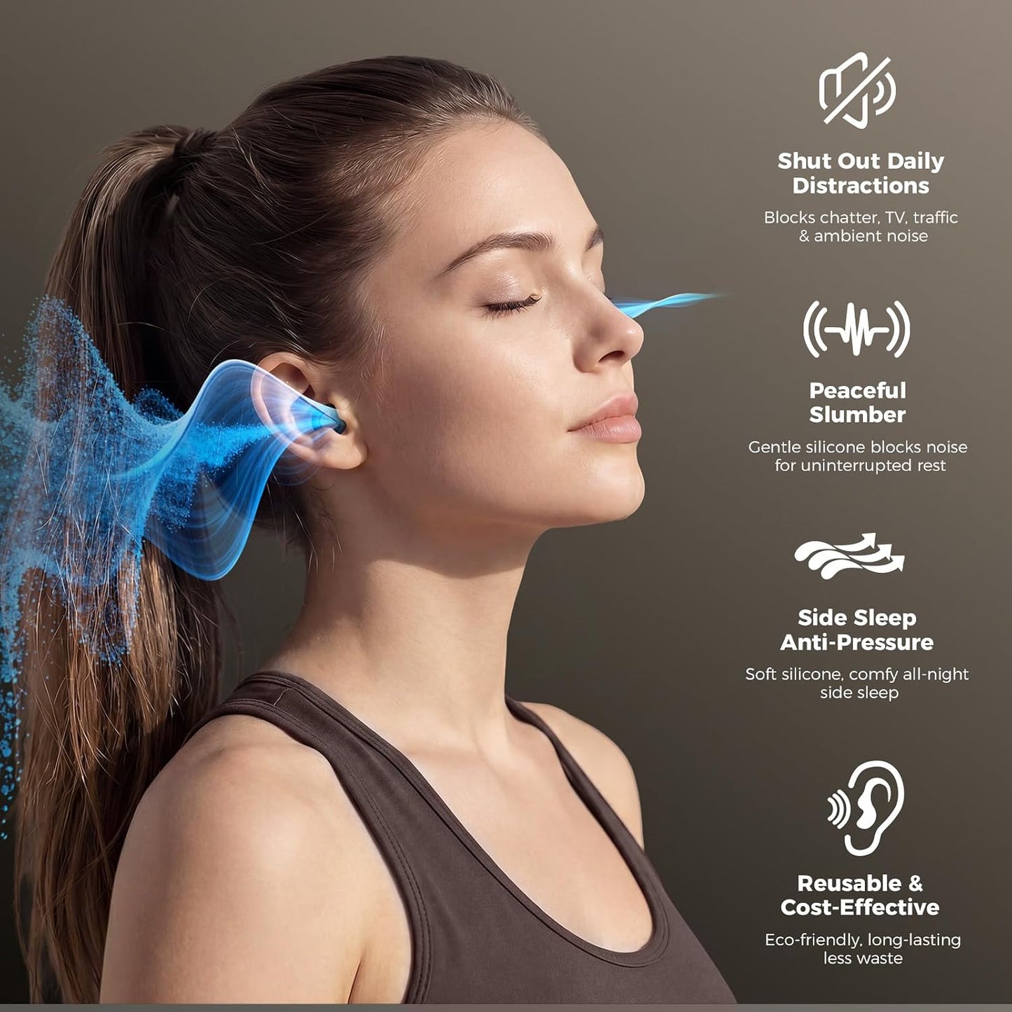 Ear Plugs for Sleeping, 28dB Silicone for Side Sleepers, Black | Soft, Reusable Silicone with 4 Ear Tip Sizes for Sleep, Travel and Focus