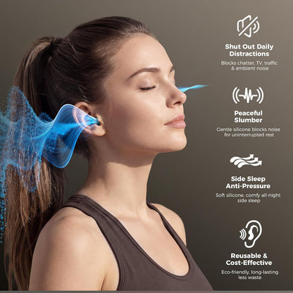 Ear Plugs for Sleeping, 28dB Silicone for Side Sleepers, Black | Soft, Reusable Silicone with 4 Ear Tip Sizes for Sleep, Travel and Focus
