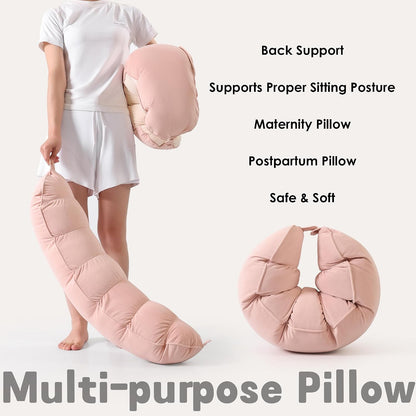 Peallow(Pat. Pend) – Long Round Body Pillow for Adults, Bolster Pillow for Sleeping, Soft and Supportive Pillow for Sleeping & Lumbar Support (Green-White, 29.5")