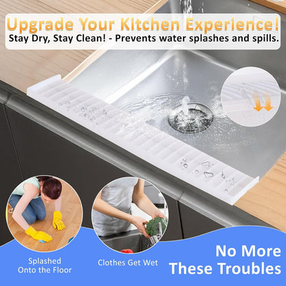Sink Edge Protector with Suction Cup 14" 20" 24" 30", Silicone Sink Splash Guard for Kitchen & Bathroom, Protect Countertop from Scratches, Stains, for Stainless Steel Granite Quartz-Grey
