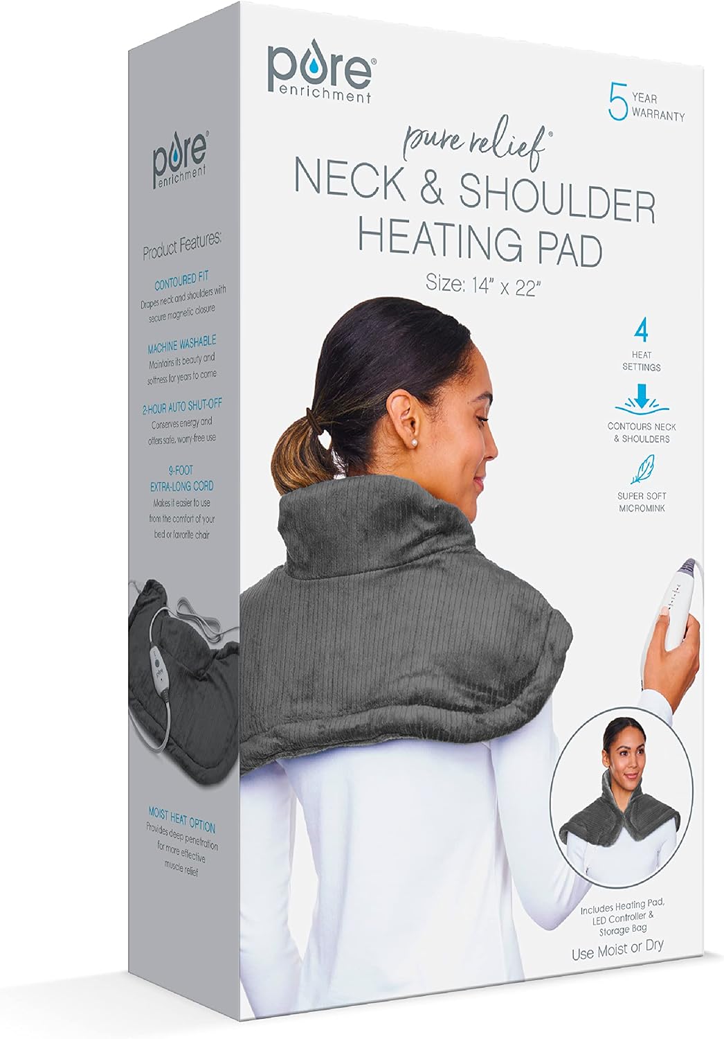 Pure Enrichment PureRelief Neck & Shoulder Heating Pad with 4 Heat Settings