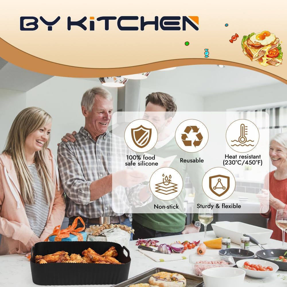 BYKITCHEN Reusable Air Fryer Silicone Liners for Ninja FG551/DG551/IG651 Foodi Smart XL Indoor Grill, Rectangle Silicone Air Fryer Liners, Ninja Foodi Grill Accessories