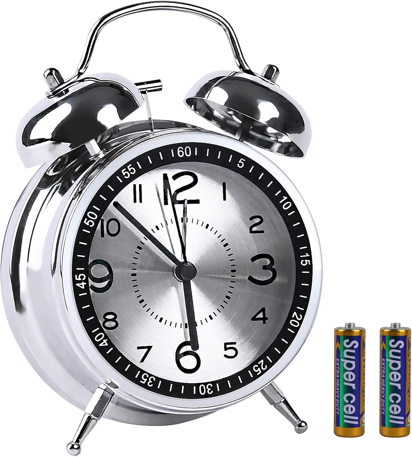 pxy Loud Alarm Clock for Heavy Sleepers 3D Dial Battery Operated (Battery Include), 4" Super Silent Analog Alarm Clock for Kids with Night Light PT260 Silver OrangePT505 Green White