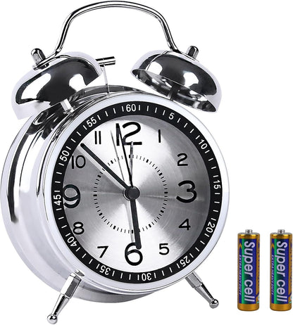 pxy Loud Alarm Clock for Heavy Sleepers 3D Dial Battery Operated (Battery Include), 4" Super Silent Analog Alarm Clock for Kids with Night Light PT260 Silver OrangePT505 Green White