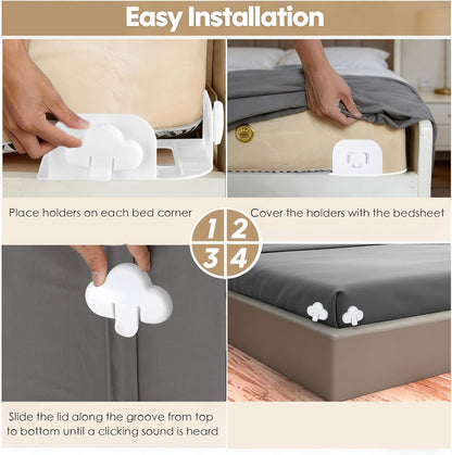 Bed Sheet Holders for Corners, Fitted Sheet Clips Keep Sheets Firm & Tight, Mattress Sheet Holder Strap Grippers