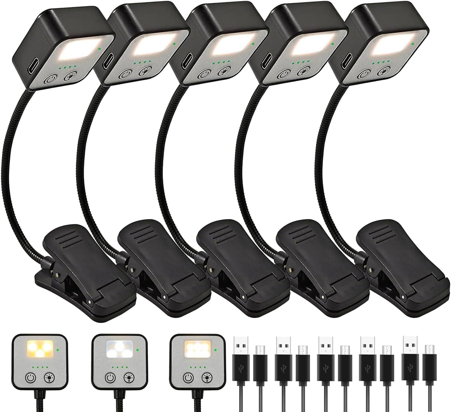 USB-C Rechargeable Book Light for Reading in Bed 3 Pack, LED Book Lights with 3 Color Temperature Reading Light, Easily Clip on to a Small Mini Lightweight Book Lights for Read Book Lovers