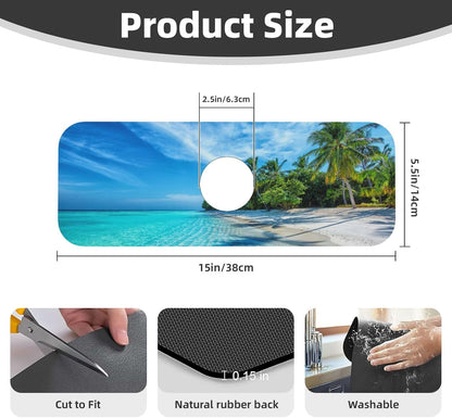 Abstract Flower Blooming Floral Watercolor Kitchen Sink Splash Guard Faucet Mat Super Absorbent Fast Drying Mat Sink Gadgets-Fast Drying Pad Sink Mat For Kitchen Bathroom (15" X 5.5" )