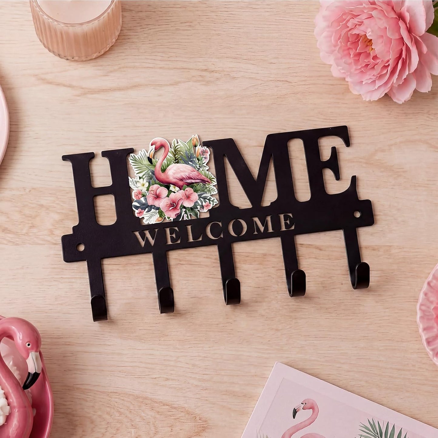 Key Holder Wall Mount Paw Print Metal Key Hooks Organizer Dog Leash Holder with 5 Hooks Rustic Farmhouse Decorative Welcome Home Wall Decor for Entryway Bathroom Dog Lover 9.8 Inch