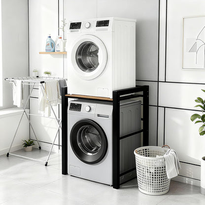 Heavy Duty Steel Shelf Over Washer and Dryer, Portable Washer and Dryer Stand, Laundry Room Organizer with Adjustable Laminate, Washing Machine Shelf for Bathroom and Laundry Room (Black-A)
