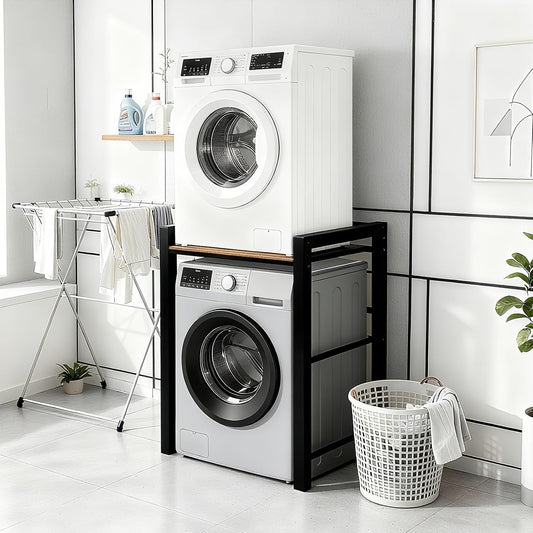 Heavy Duty Steel Shelf Over Washer and Dryer, Portable Washer and Dryer Stand, Laundry Room Organizer with Adjustable Laminate, Washing Machine Shelf for Bathroom and Laundry Room (Black-A)