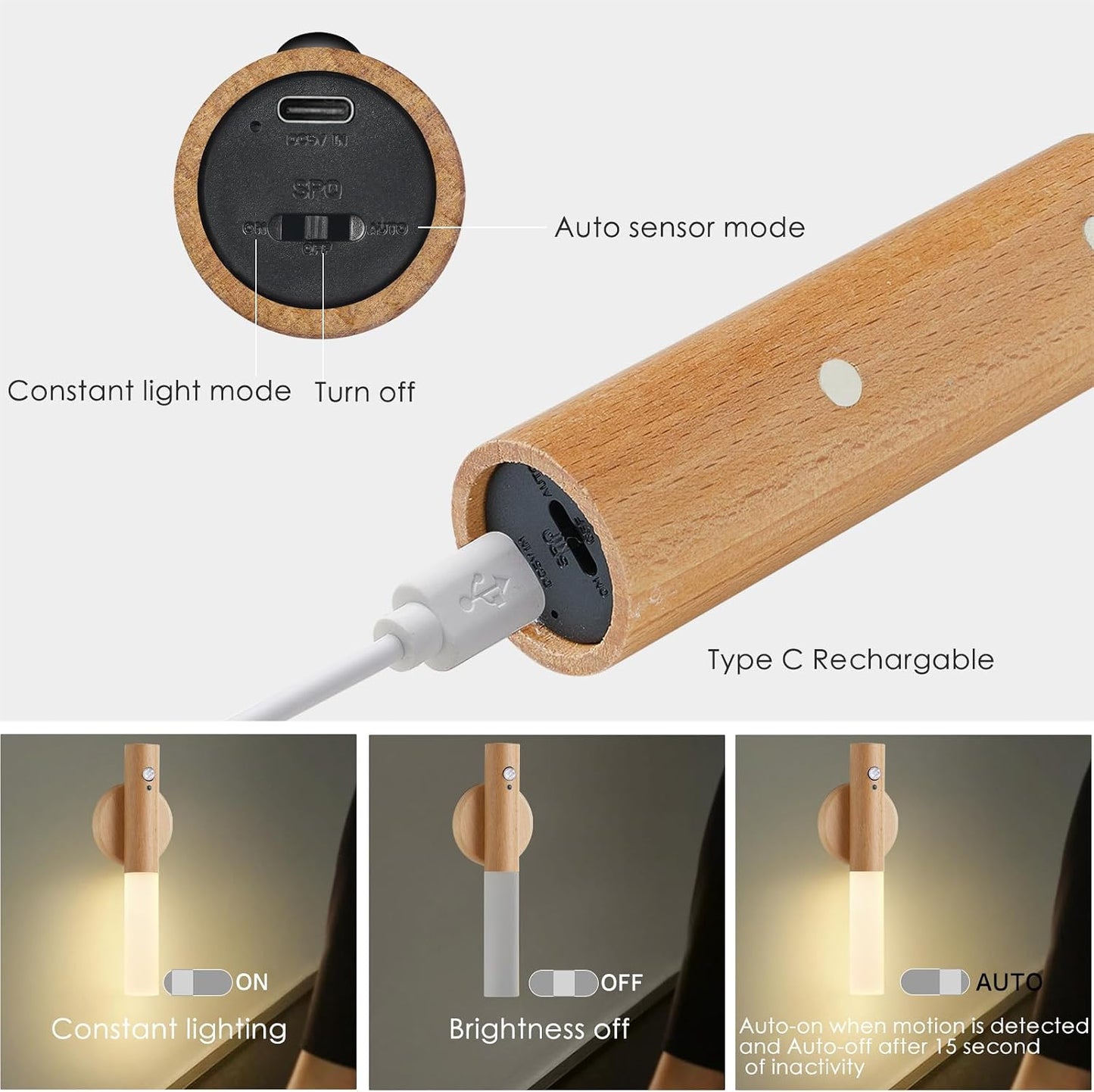 Montford Wall Sconces Set of Two Battery Operated, Motion Sensor Night Light Magnetic Wall Light Rechargeable, Peel and Stick Lights for Hallway