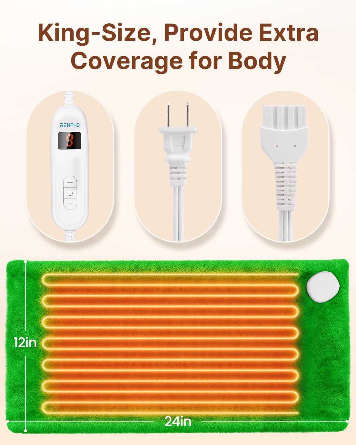 RENPHO Electric Heating Pad for Back with 10 Heat Levels, FSA Eligible HSA | Fit for Neck, Shoulder, Knee, Arm & Leg, Birthday Gift for Women, Men, Mom & Dad, HSA Approved, ETL Certified, 12 x 24", Gray