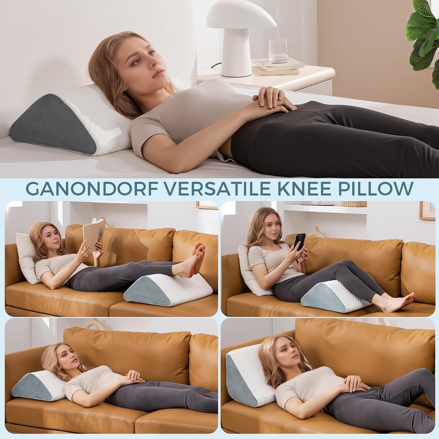 Knee Wedge Pillow for Post-Surgery Recovery-Leg Elevation Support for Sleep Position, Alleviating Lower Back & Hip Pain Enhancing Circulation in Ankles Legs Triangle Pillow with Removable Cover