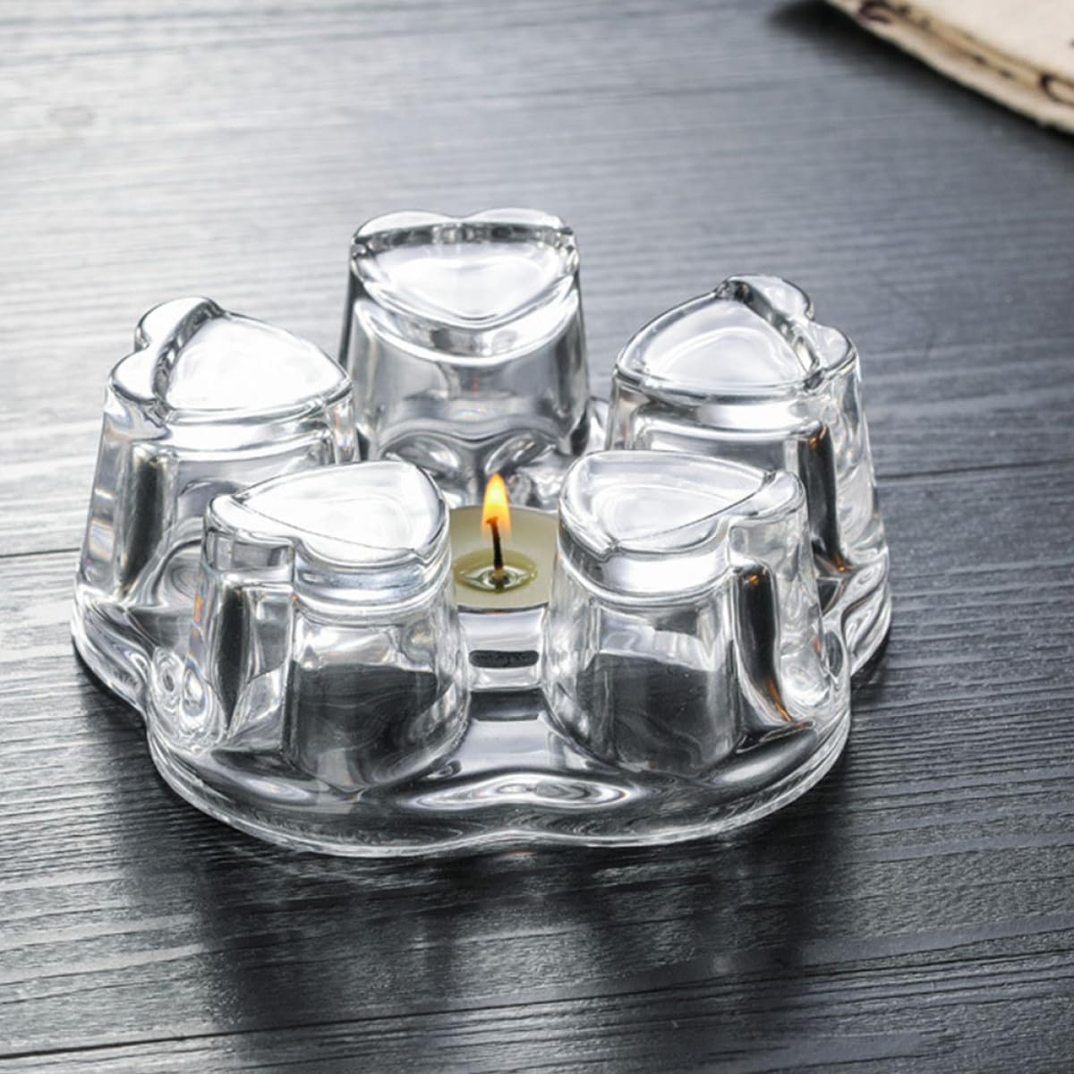 Ciieeo Heart-Shaped Glass Tea Pot Base, Creative Insulated Glass Warmer Stand, Heat-Resistant Crystal Teapot Heating Base for Home Tea Accessories