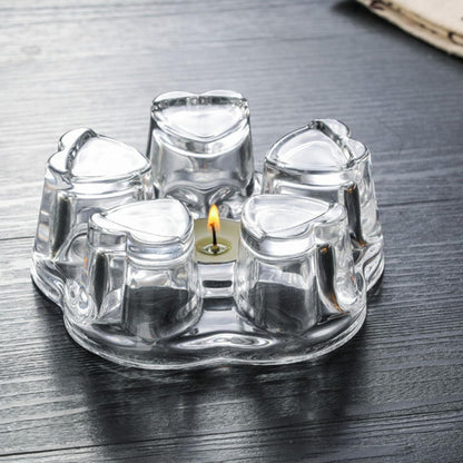 Ciieeo Heart-Shaped Glass Tea Pot Base, Creative Insulated Glass Warmer Stand, Heat-Resistant Crystal Teapot Heating Base for Home Tea Accessories