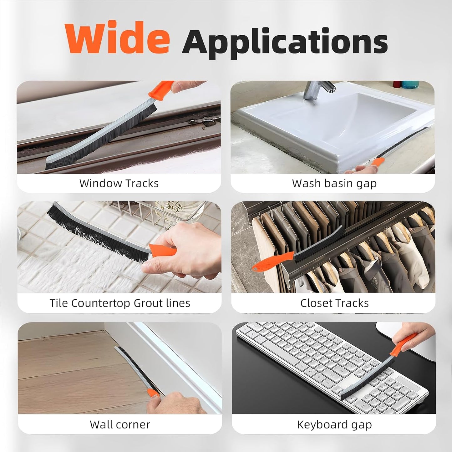 FOOGWEE Hard Bristle Crevice Cleaning Brush - Cleaning Tools for Household Use, Multifunctional Gap Cleaning Supplies for Kitchen, Bathroom, Toilet, Window, Vehicle, Faucets, Grout, Home (Black)