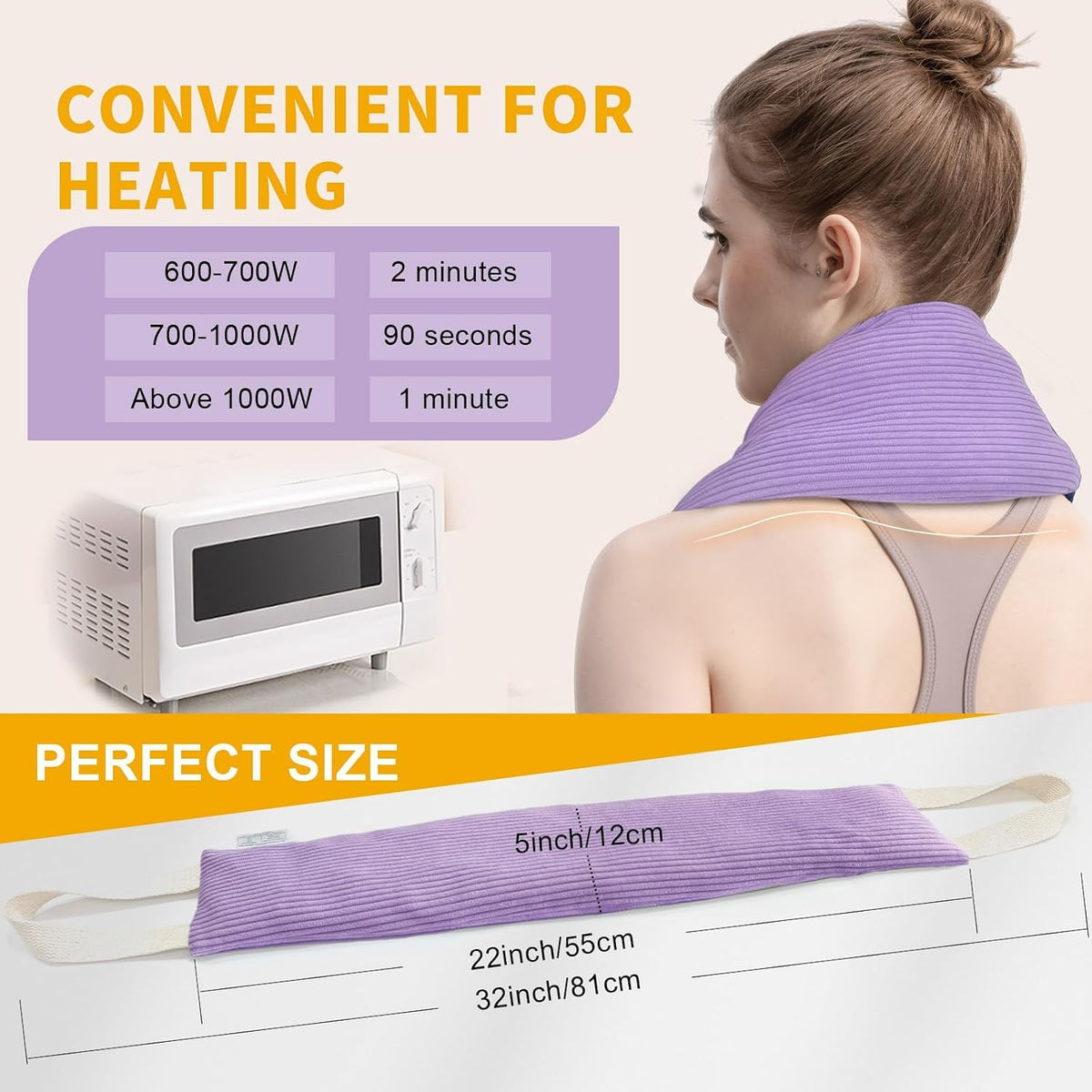 Neck Heating Pad Microwavable with Machine Washable Cover Weighted Microwave Heating Pad Neck Wrap for Shoulder Back Pain Relief, Warm Rice Bag Pack for Cramps Hot Cold Therapy 1.5lbs Lavender Scented