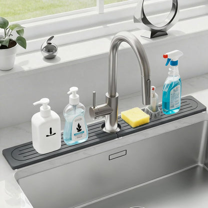 24 Inch Kitchen Sink Splash Guard, Sink Splash Guard Behind Faucet, Silicone Faucet Handle Drip Catcher Tray Mat for Kitchen, Bathroom Counter, Dark Gray, 23.6" x 4"