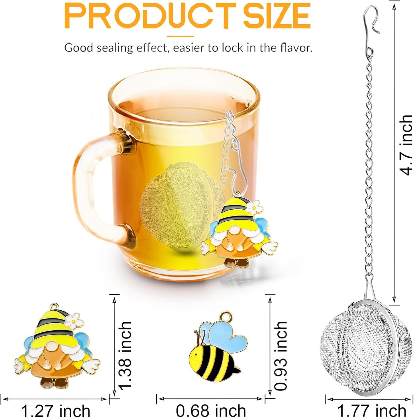 Stainless Steel Tea Infusers, Set of 2 TeaSanavie Tea Strainer Tea Ball with Honeybee & Flower Charms for Loose Leaf Tea