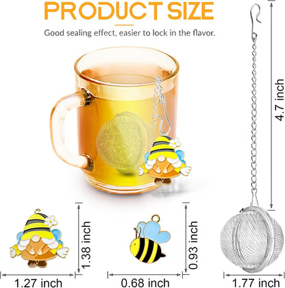 Stainless Steel Tea Infusers, Set of 2 TeaSanavie Tea Strainer Tea Ball with Honeybee & Flower Charms for Loose Leaf Tea