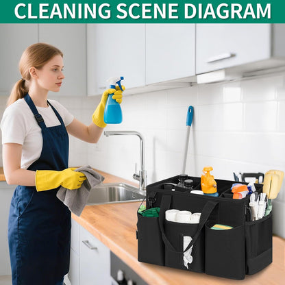 IBVIVIC Wearable Cleaning Caddy Bag for Cleaning Supplies, Black | Cleaning Organizer Tote Bag with Handle & Shoulder Straps Kitchen Cleaning Supplies Storage Bag for Cleaners & Housekeepers
