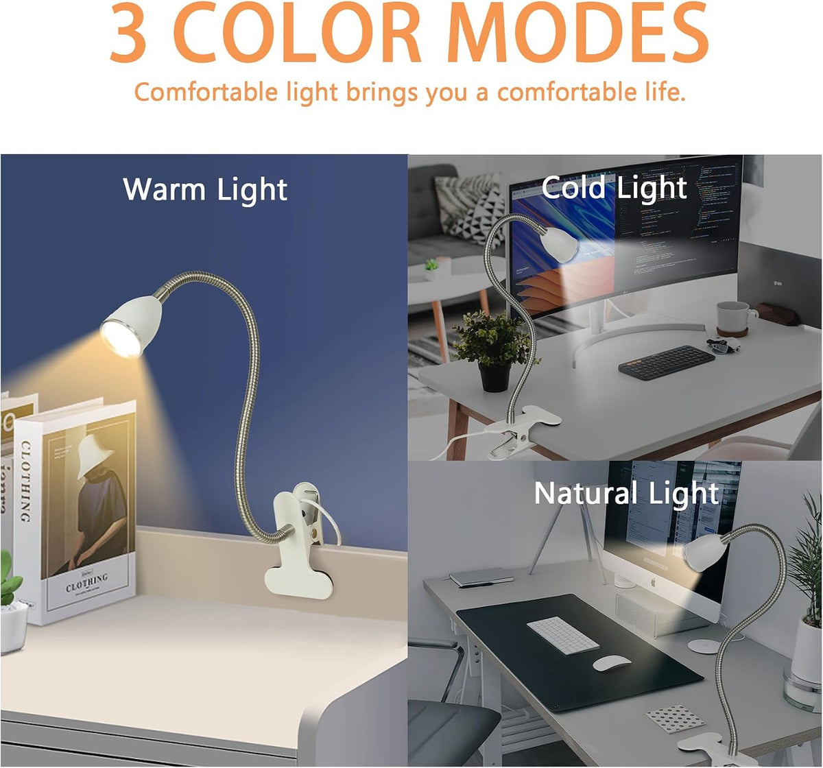 LALISU Desk lamp Eye-Caring Table Lamps, 360°Rotation Gooseneck Clip Lamp