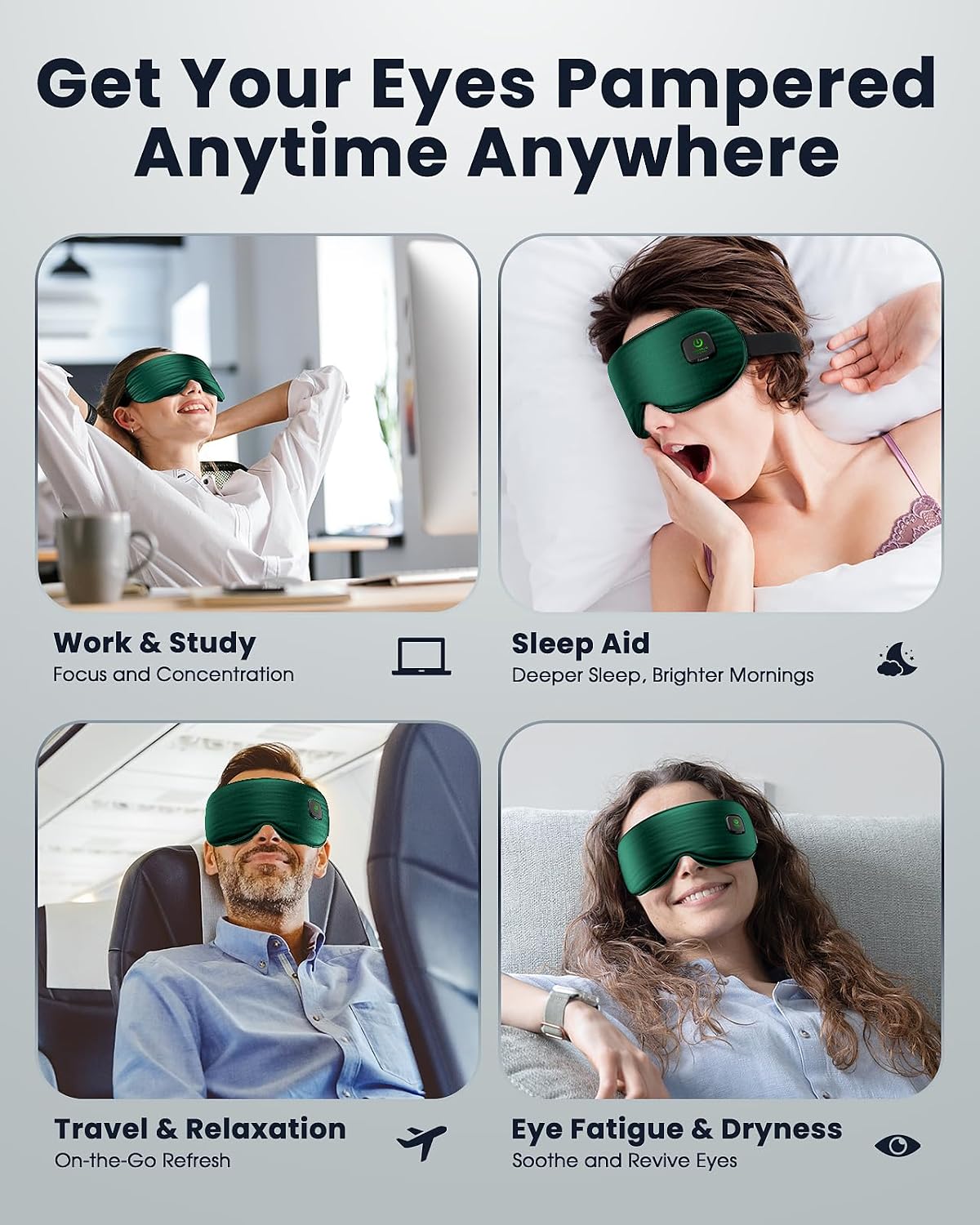 Heated Eye Mask - Cordless Eye Mask for Dry Eyes, Eye Relief, Improved Sleep, Washable Eye Heating pad for Travel and with Replaceable Shell