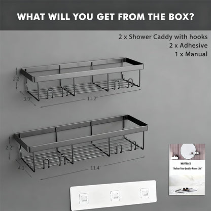 Moforoco Shower Caddy Shelf Organizer Rack, Self Adhesive Black Bathroom Shelves Basket, Home Farmhouse Wall Inside Organization and Storage Decor Rv Accessories, First Camper Apartment Essentials
