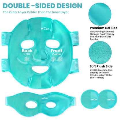 RelaxCoo Ice Face Eye Mask for Dark Circles and Puffiness Cold Warm Compress, Gel Cold Cooling Face Mask Package for Women and Men, Migraines, Headache, Stress and Relaxation
