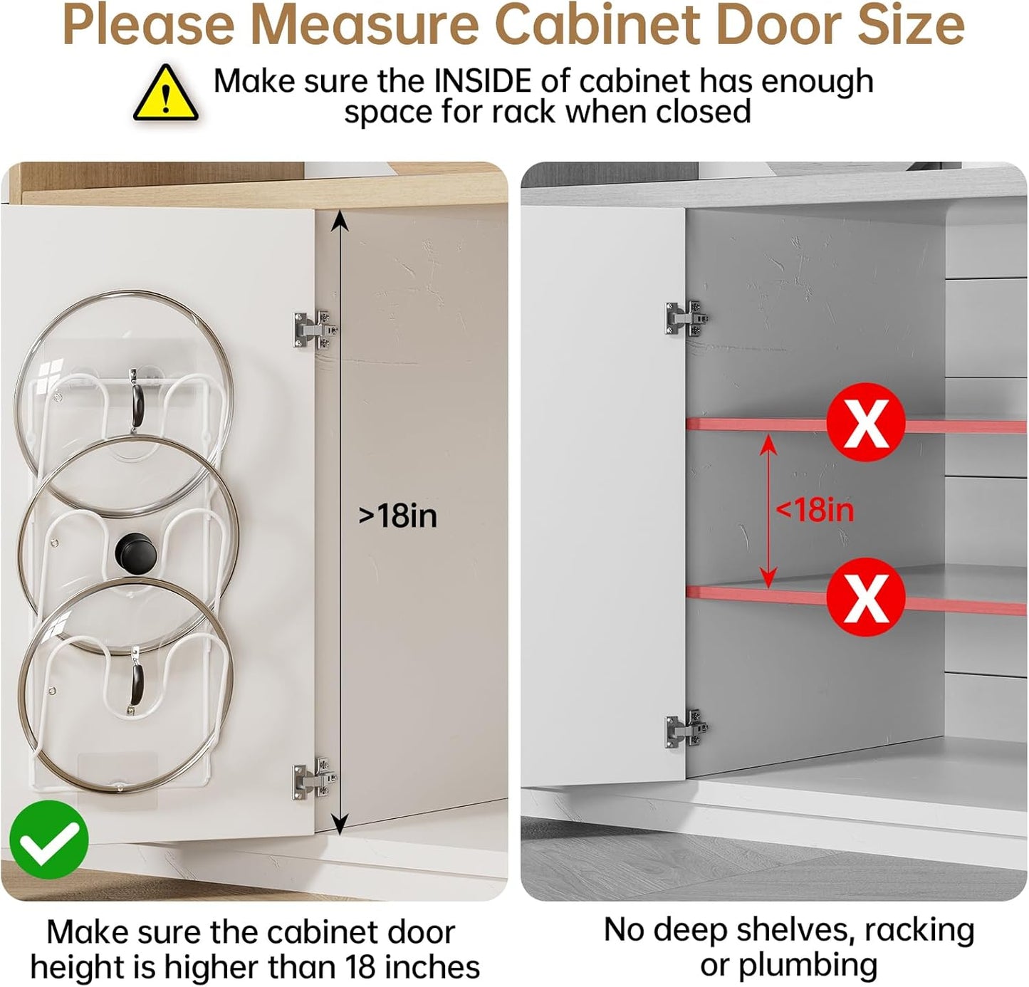 Pot Lid Organizer Rack for Cabinet Door, 2 Pack Pot Lid Holder White | 6-Tier Lid Racks for Cabinet Door/Wall, No Drilling Adhesive Mount, Rustproof, Fits Pot Pan Lid, Cutting Board & Cookie Sheet