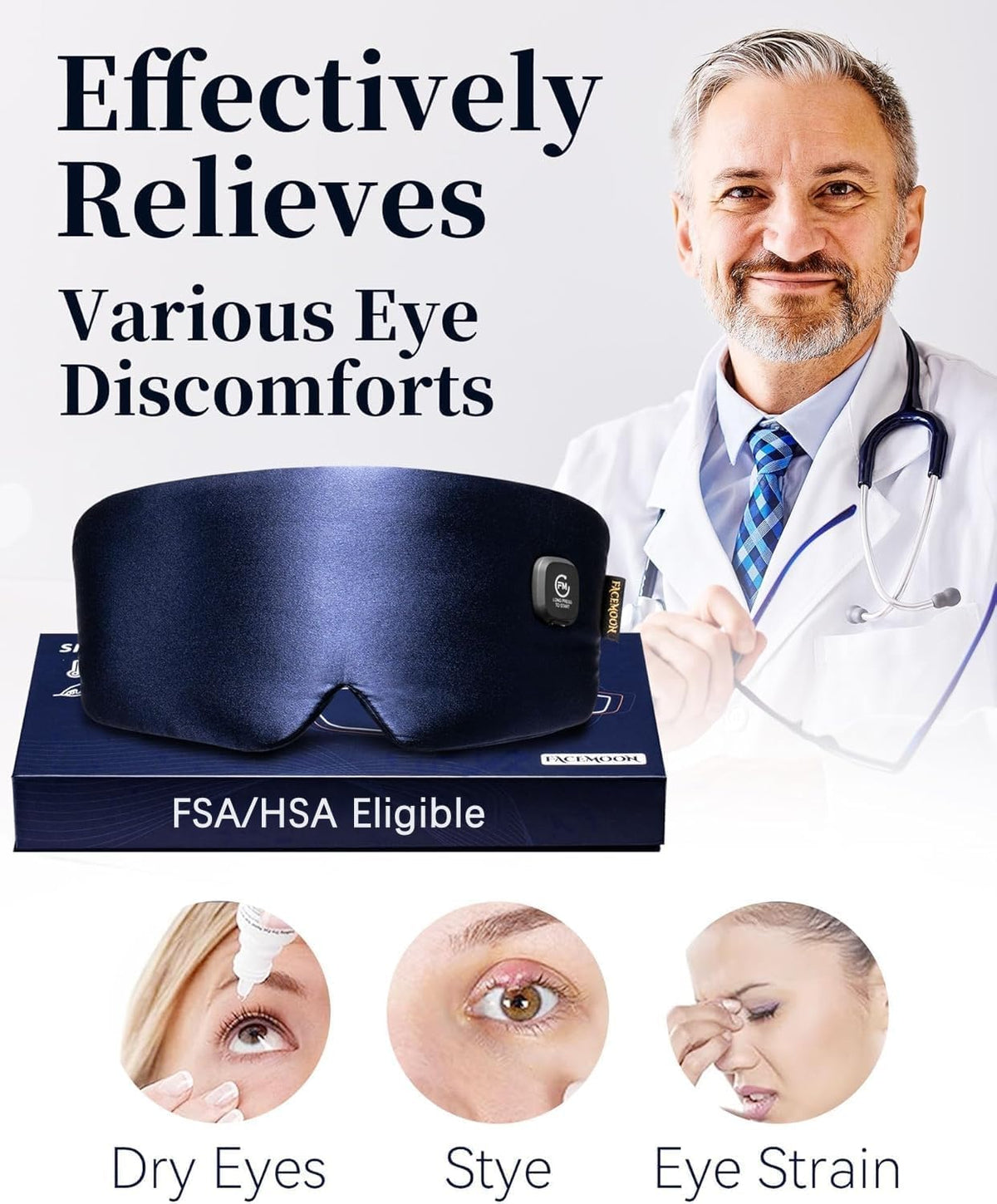 Heated Eye Mask for Dry Eyes - Silk Cordless Warm Eye Compress Moist Heat