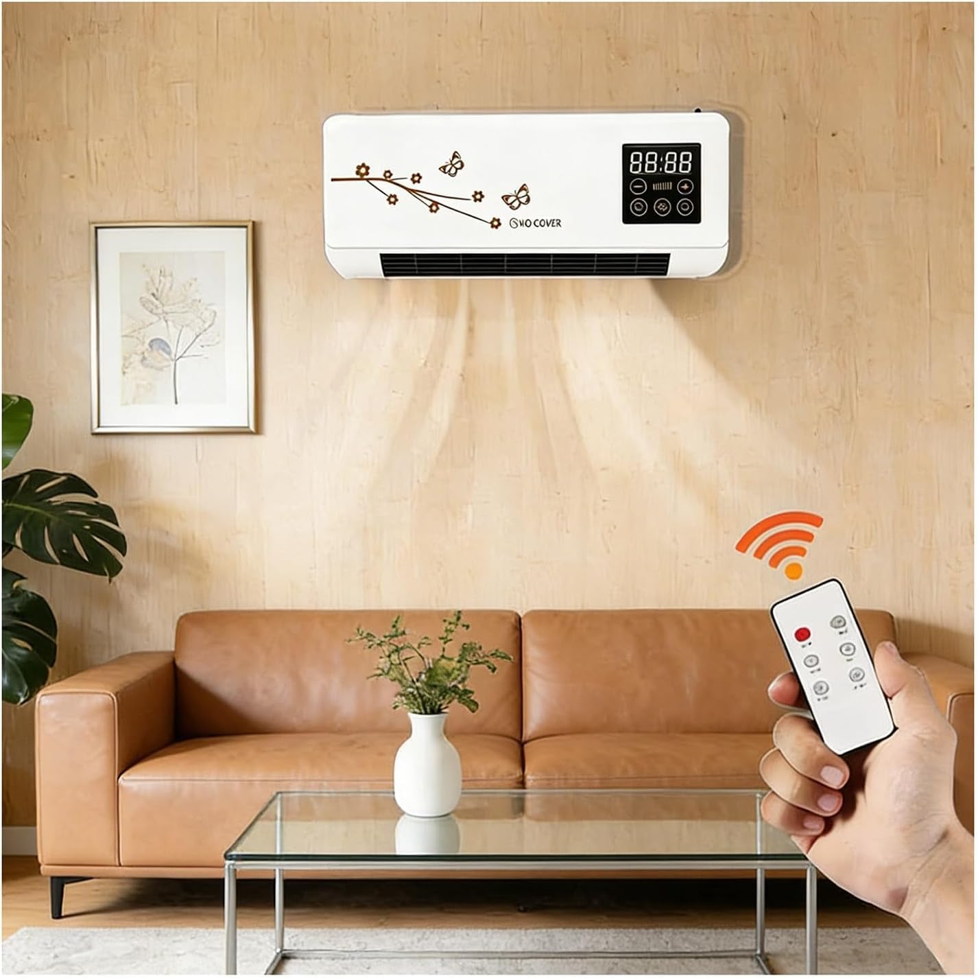 Multifuntional 2 in 1 Wall Mounted Heating System for Bathroom Office Rv Garage, Cooling and Heating Mini Air Conditioner Fan, Quiet 110v Smart Ac Fan Heater Yellow 21.26inx4.92inx7.87in
