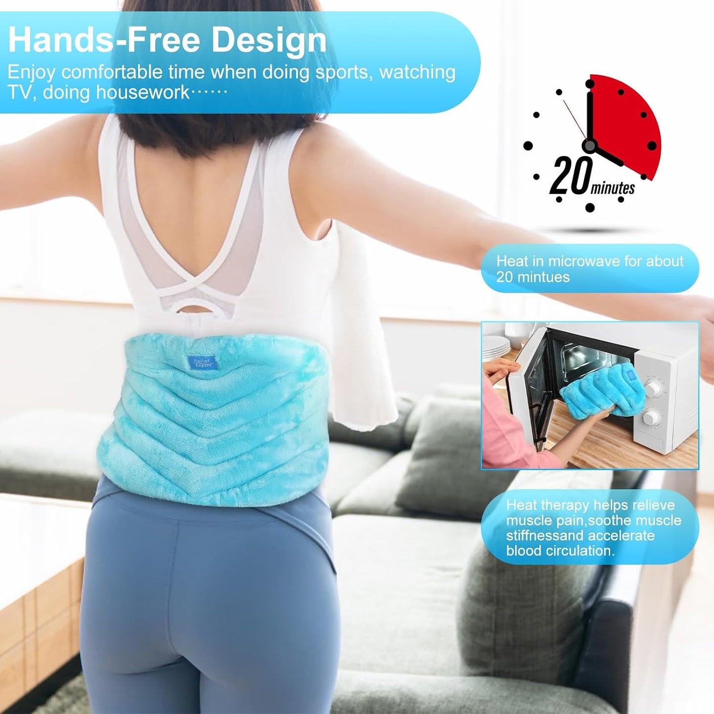 Relief Expert Microwavable Heating Pad for Back, Heating Pad Microwavable with Moist Heat for Back, Neck and Shoulder, Stomach, Unscented
