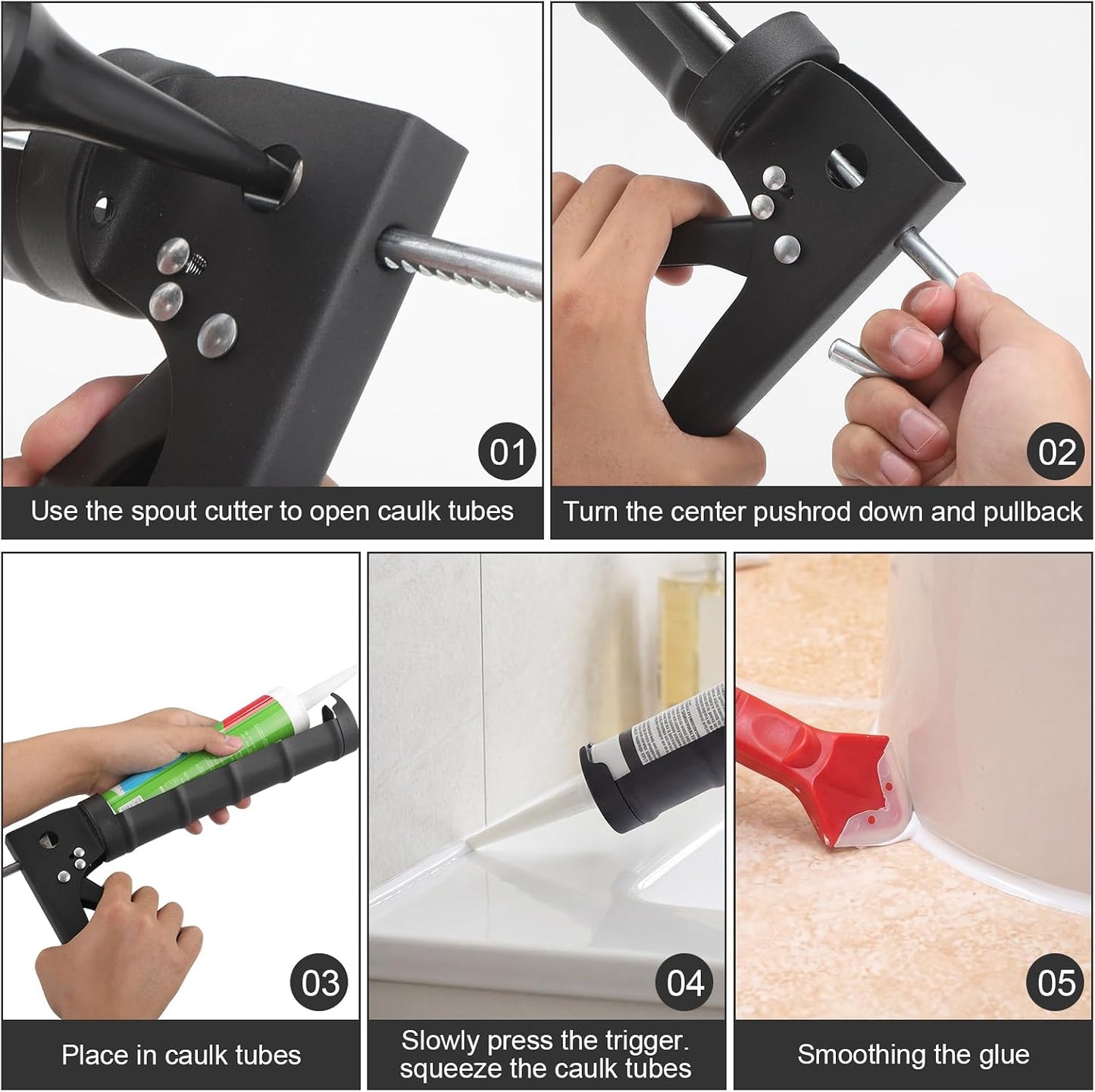 5-In-1 Caulking Tool Kit With Razor Scraper, Silicone Finishing | Caulk Removal And Smoothing, Metal And Plastic Scrapers, For Tile, Glass, Sink, Window And Grout Repair