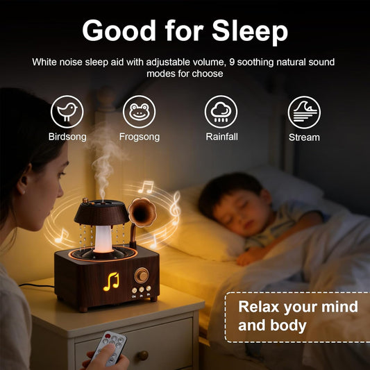 Morbou Raindrop Aroma Diffuser Room Humidifier with White Noise, 7-Color Air Mist Essential Oil Diffuser Sleep Sounds Aroma Rain Drop, with Remote Control (Brown)