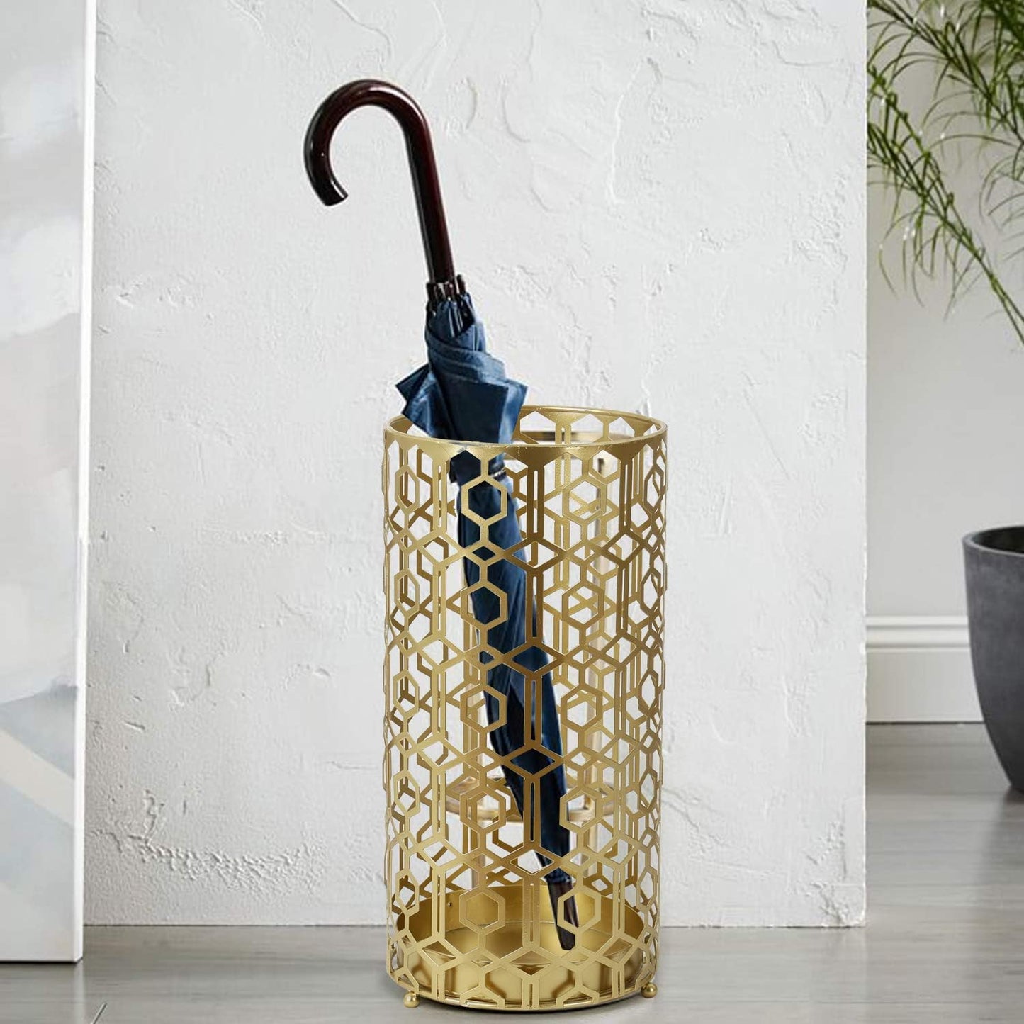 Metal Umbrella Racks, Gold Round Stand Holder Organizer with Drip Tray, Freestanding Holders for Canes Walking Sticks Entryway Home Office (Gold)