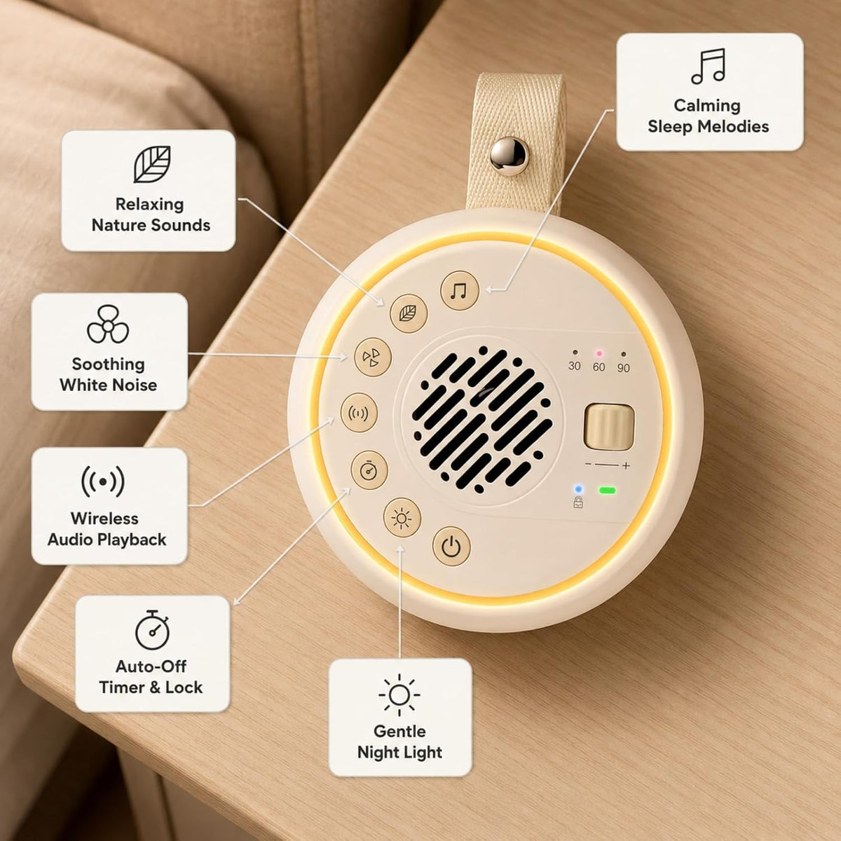 White Noise Machine, Portable Sound Machine with TWS Stereo Pairing, 22 Hi-Fi Soothing Sounds for Sleeping Adults & Family, 10H Battery Life, Travel Noise Machine with Safety Lock & Night Light