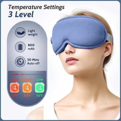 Cordless Heated Eye Mask,Light Blocking 3D Sleeping Eye Mask with Adjustable Heat, Vibration and Timer Settings,Portable Rechargeable Mask,for Eye Fatigue, Better Sleep,Dry Eye Comfort, Men & Women