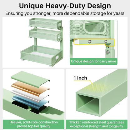 Kitstorack Under Sink Organizer, 2-Pack 3-Tier Height Adjustable Thickened Metal Pull out Cabinet Organizer Shelf, Slide out Storage Drawer Rack for Bathroom Kitchen Pantry Home Laundry Organization