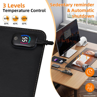 Heated Mouse Pad,Warm Desk Pad with 3 Levels Heating & Timed Auto Shut-Off,PU Leather Heated Desk Pad Foot Warmer Pad for Home Office -31.5 x 13 Inch Black