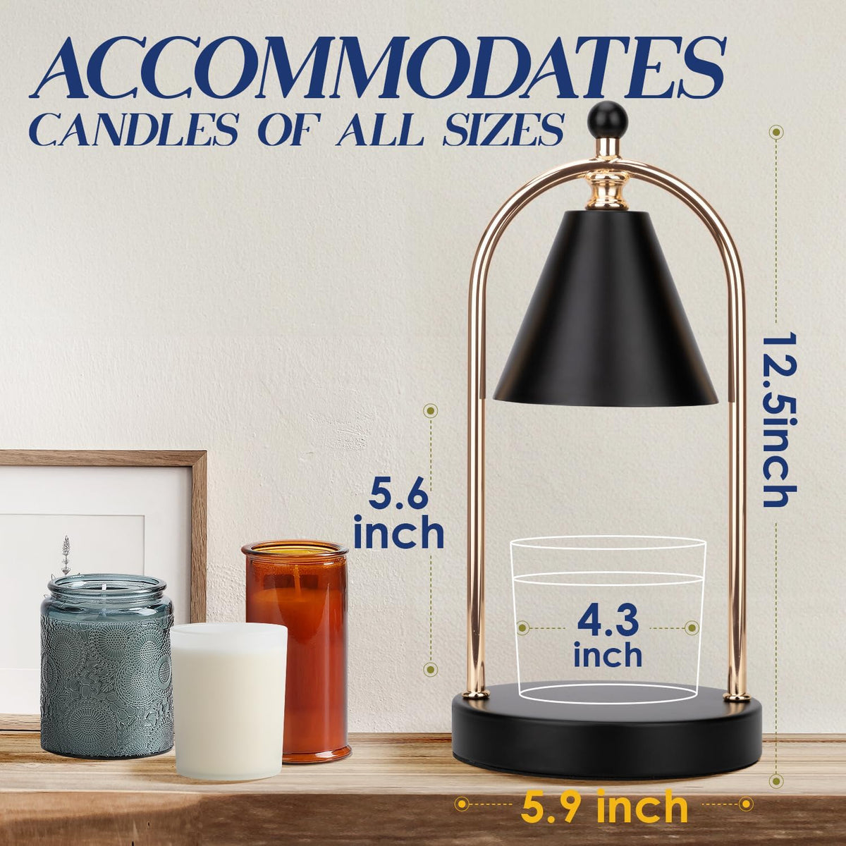 Candle Warmer Lamp with Timer, Electric Black Candle Warming Light for Bedroom, Dimmable Wax Melts Warmer for Home Decor Beside Lamp Gifts for Women (2 Bulbs Included)
