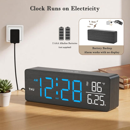 DreamSky Wooden Digital Alarm Clock for Bedroom with Large Numbers