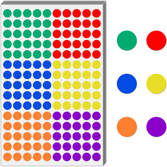 3000 Pieces, 1/2" - Colored Dot Stickers, Round Labels - 6 Colors