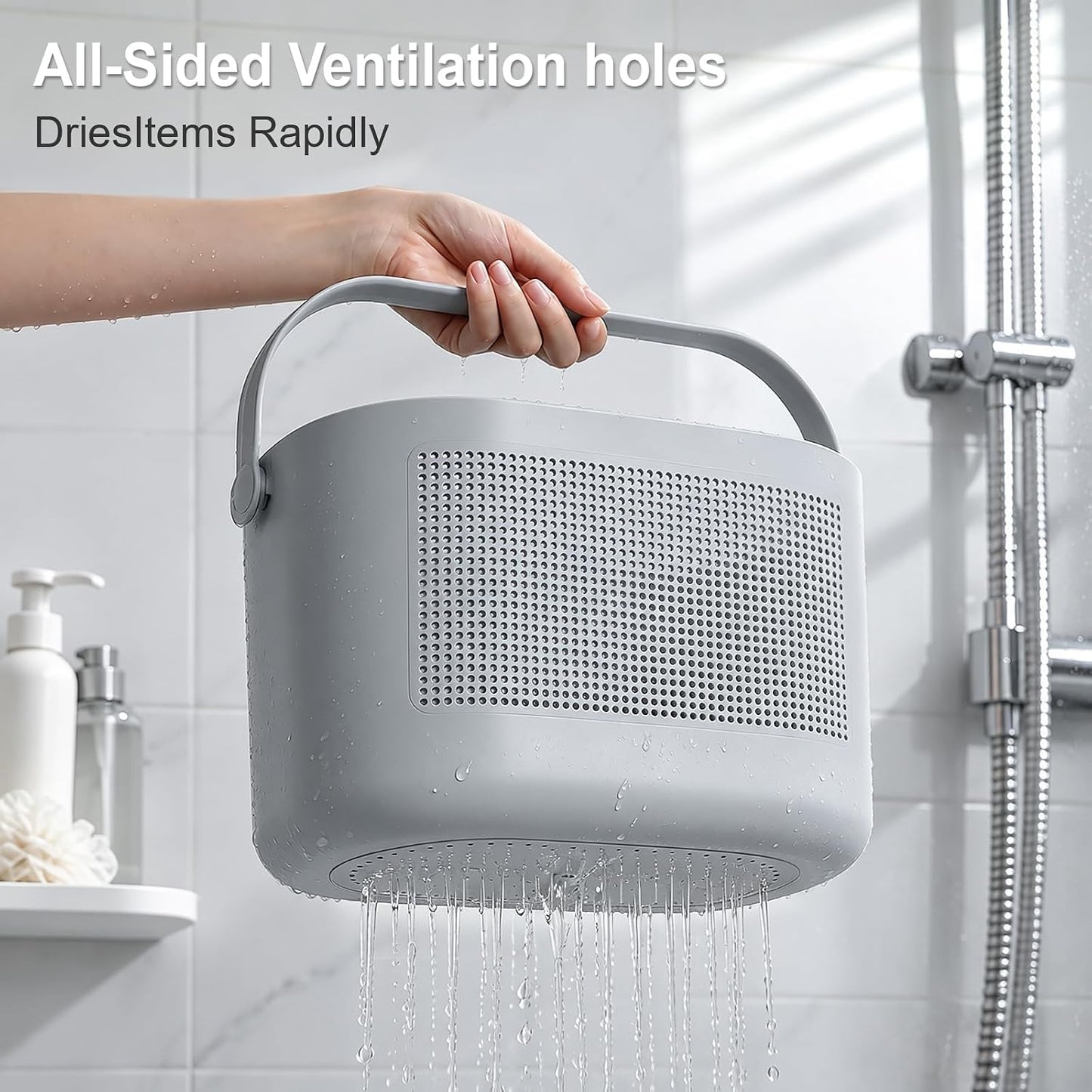 Plastic Portable Shower Caddy Basket, Storage Organizer with Handle, Yellow | Bottom Drain Holes, Keep Dry, Sturdy and Durable, Easy to Carry for Bathroom, Kitchen, Dorm Room, RV, College