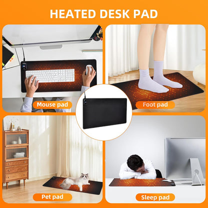 Heated Mouse Pad,Warm Desk Pad with 3 Levels Heating & Timed Auto Shut-Off,PU Leather Heated Desk Pad Foot Warmer Pad for Home Office -31.5 x 13 Inch Black
