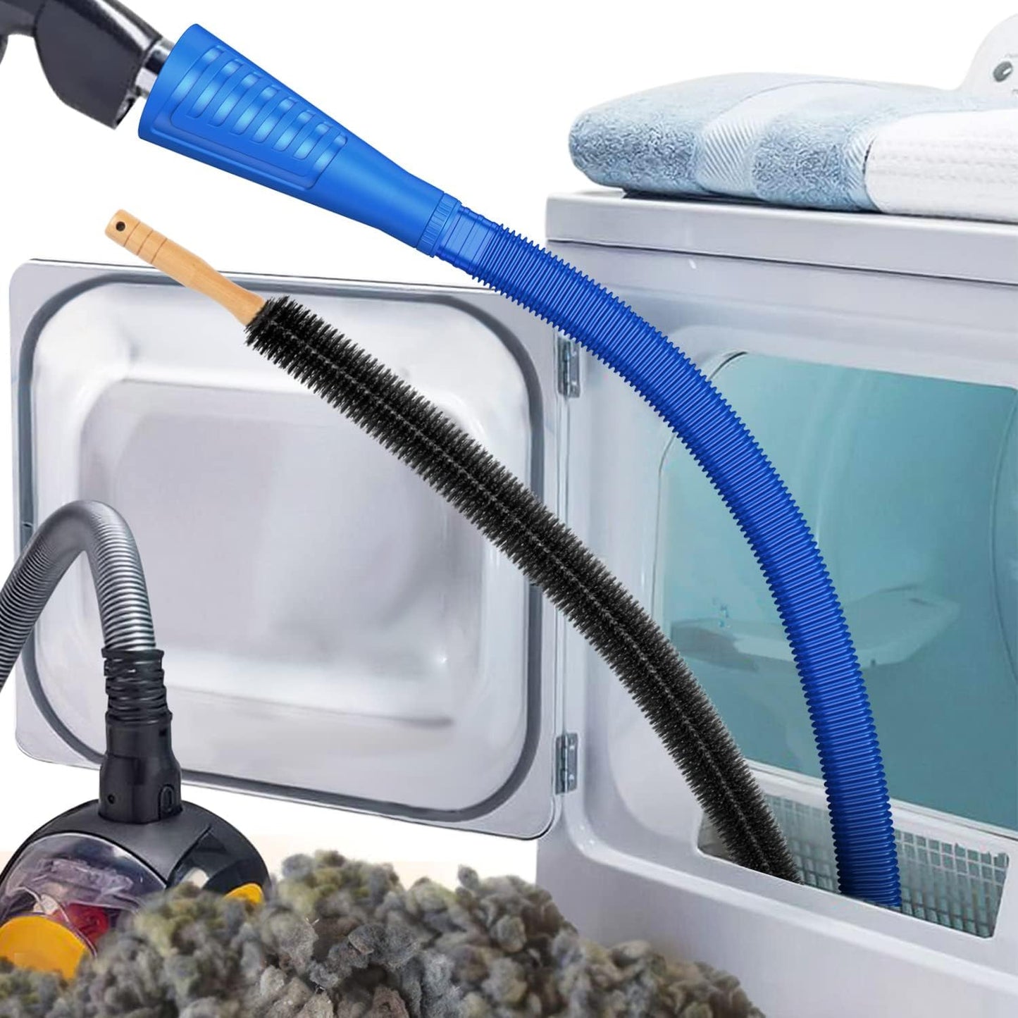 Sealegend 2 PCS Dryer Vent Cleaner Kit, Dryer Lint Vacuum Attachment&Brush | Blue Dryer Vent Vacuum Hose Dryer Lint Remover Brush for Dryer and Washer,Deep Traps Cleaning Tool Fits Most Vacuums