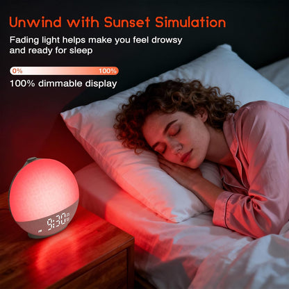 Sunrise Alarm Clock White Noise Machine, Sunset Simulation, 30 Sleep Sounds | 12 Color Night Lights, Dimmable Sunlight Lamp Wake Up Light, Loud Digital Clock for Kids Teens Heavy Sleepers Adults Bedrooms