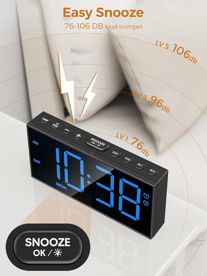 Vibrating Alarm Clock for Heavy Sleepers with Bed Shaker, 116dB Dual Alarms