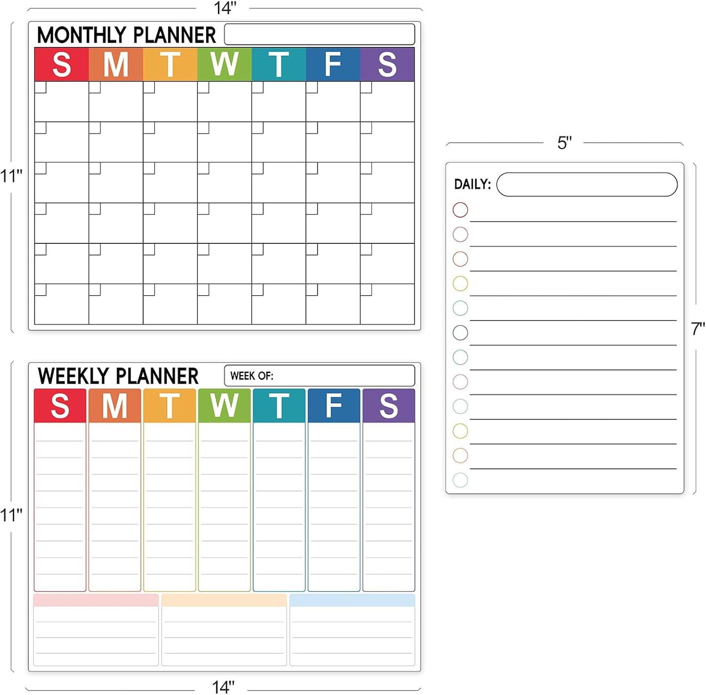 3 Pack Dry Erase Magnetic Calendar for Refrigerator - Monthly & Weekly & Daily Planner Magnet Whiteboard for Fridge Wall - Shopping, Meal/Menu, To Do List, Family Schedule Planning Board (10HB-RIZH3)